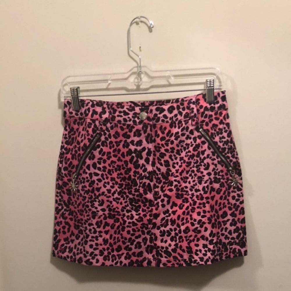Delias Moto Skirt Pink Leopard Print Dollskill